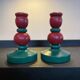 Duo of vintage Swedish wooden candle holders