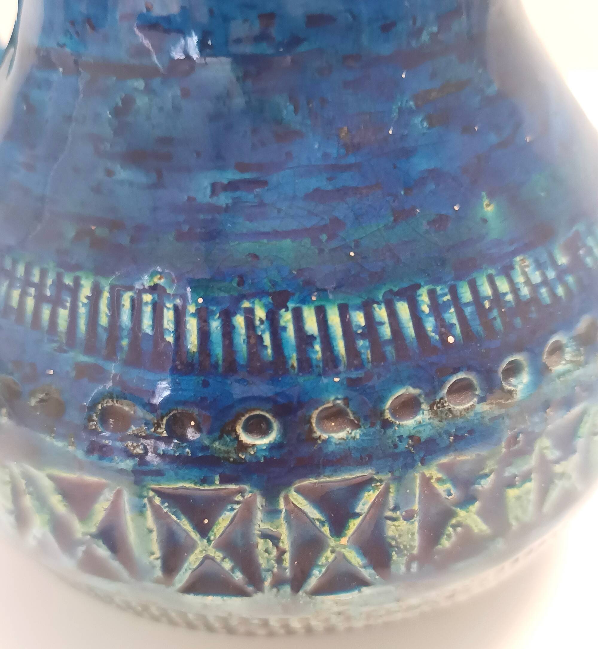 Handmade Rimini Blue Lacquered Ceramic Jug by Aldo Londi for Bitossi, Italy