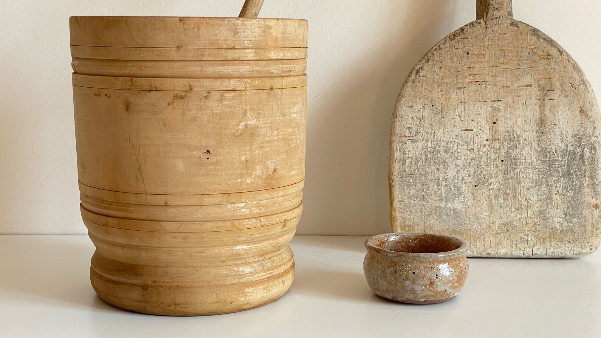 Turned wooden pots and beaters for the kitchen