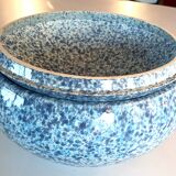 Large blue glazed ceramic biscuit jar Diameter 32.5 cm