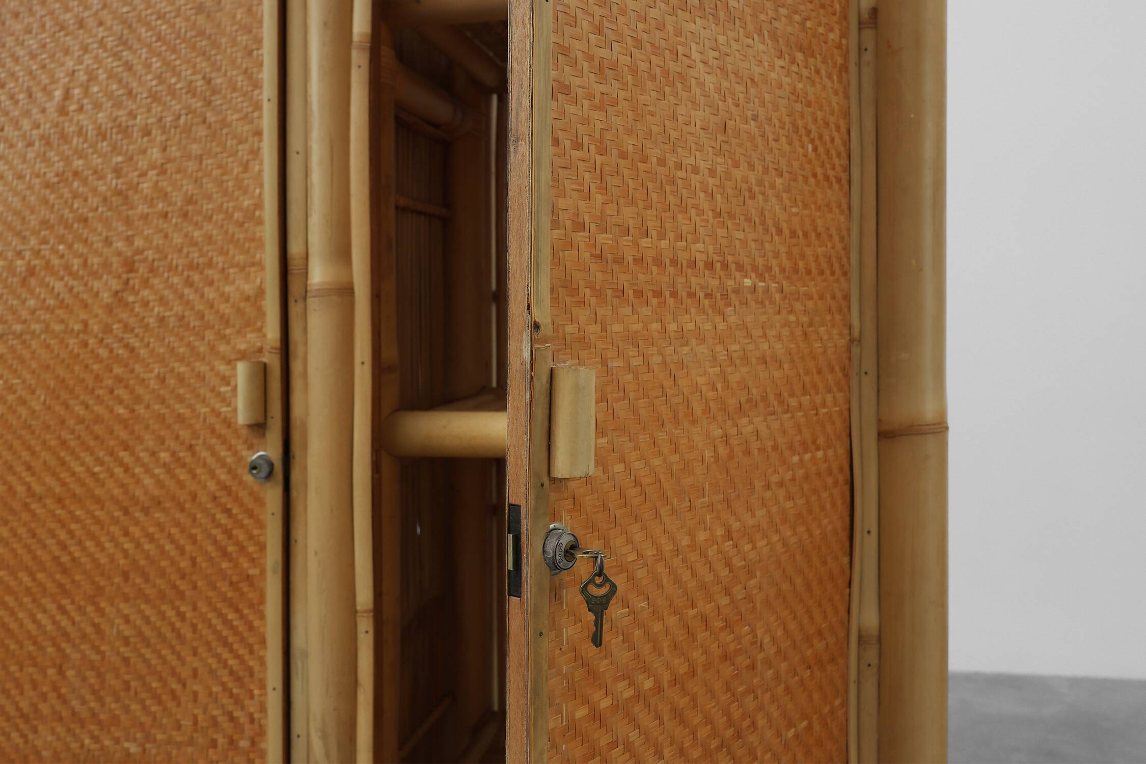 Mid-century bamboo and rattan wardrobe, Italy ca. 1960