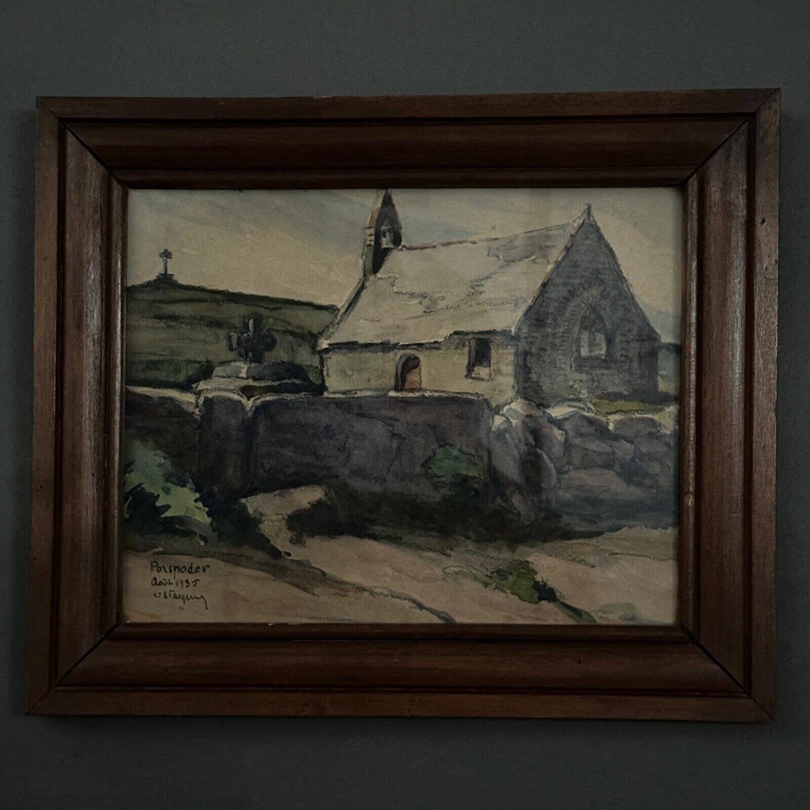 Watercolor chapel in Porspoder 1935 by E. Vasquer