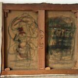 Bouquet of carnations in a blue and white vase, signed