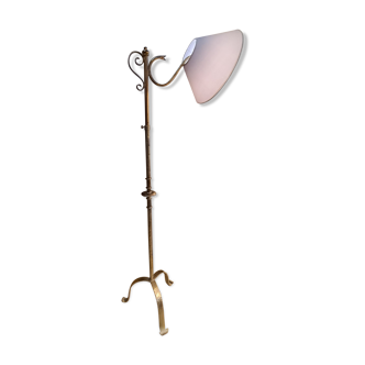 Lampadaire fer  martelé  1960  peint or patiné ,réglable 180cm a 150cm