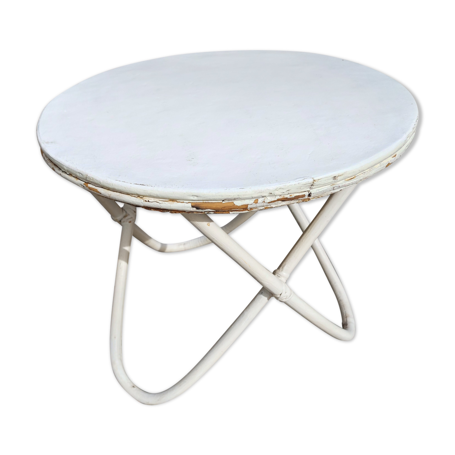 Vintage rattan bamboo tripod table