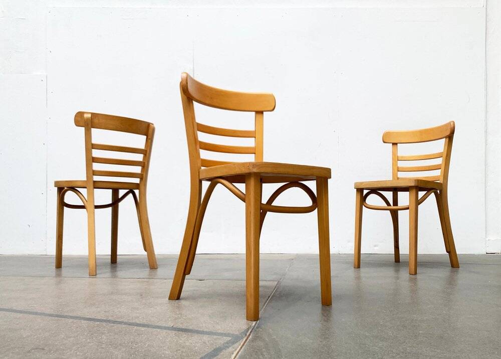 Mid-century German bentwood chairs by ZPM Radomsko for Mobilair, 1950s, set of 3.