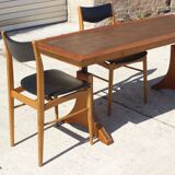 Adjustable dining room table adjustable in teck and copper, denmark, 1950