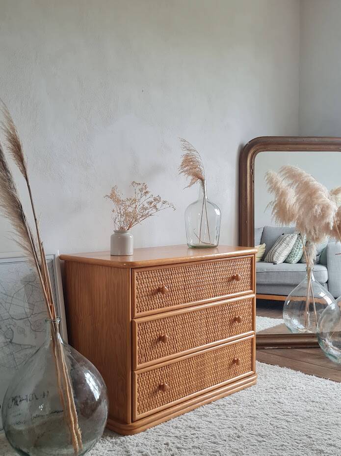 Vintage rattan chest of drawers