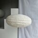 Large oval flat Japanese-style suspension in rattan and natural linen H35 D60.