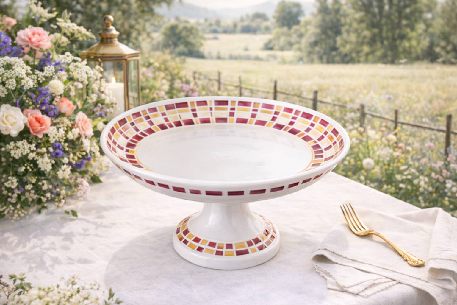 Antique compote dish in Gien earthenware.