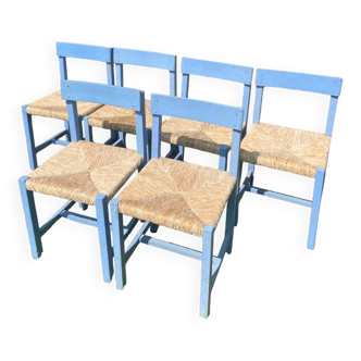 6 chaises bois paillées