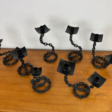 7 wrought iron candle holders in brutalist chain style