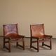 Paco Muñoz, Pair of lounge hunting armchairs, model "Riaza", leather and walnut, 1960