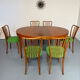 Extendable round teak table French design TV furniture Paris 1960