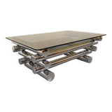 Vintage Space Age rectangular coffee table by Paul Mayen in smoked glass and chrome metal from the 70s