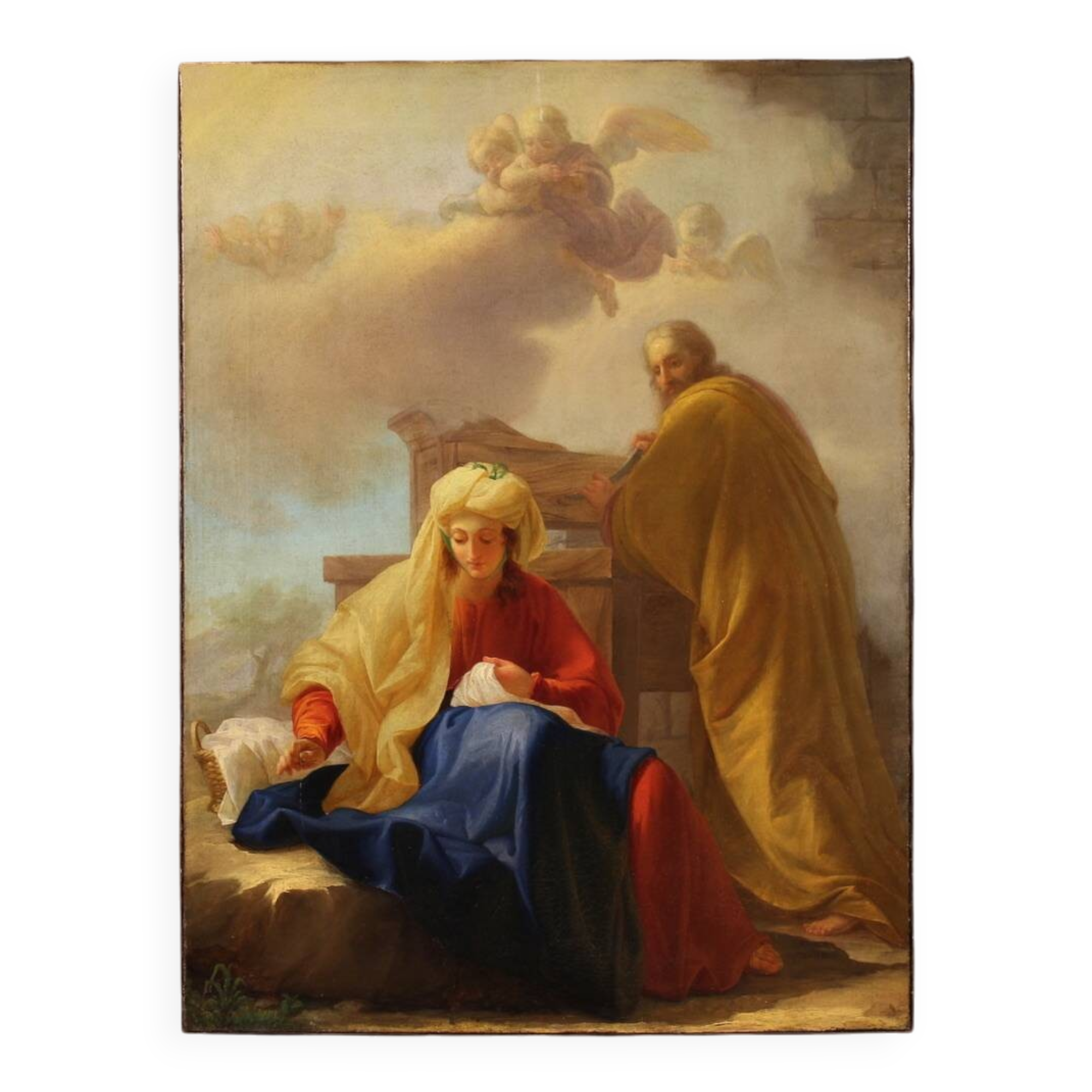 Antique Italian painting from the 18th century, Saint Joseph and the Virgin