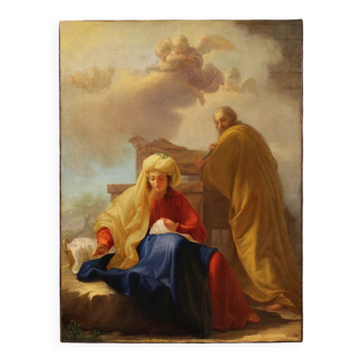 Antique Italian painting from the 18th century, Saint Joseph and the Virgin