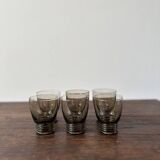 Set of 6 vintage 70s glasses with smoked grey ring feet