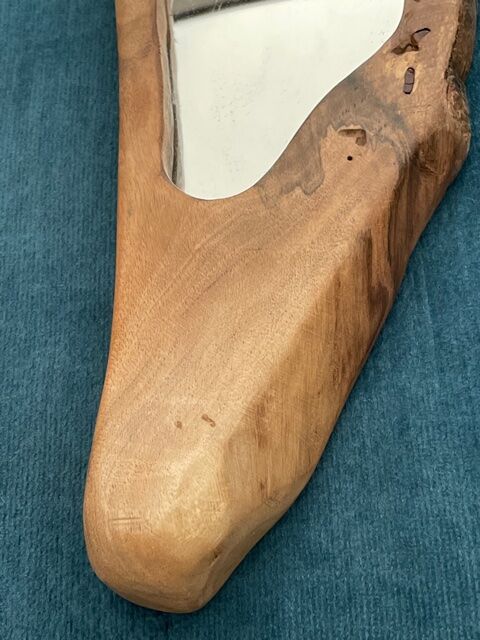 Brutalist mirror made of olive wood