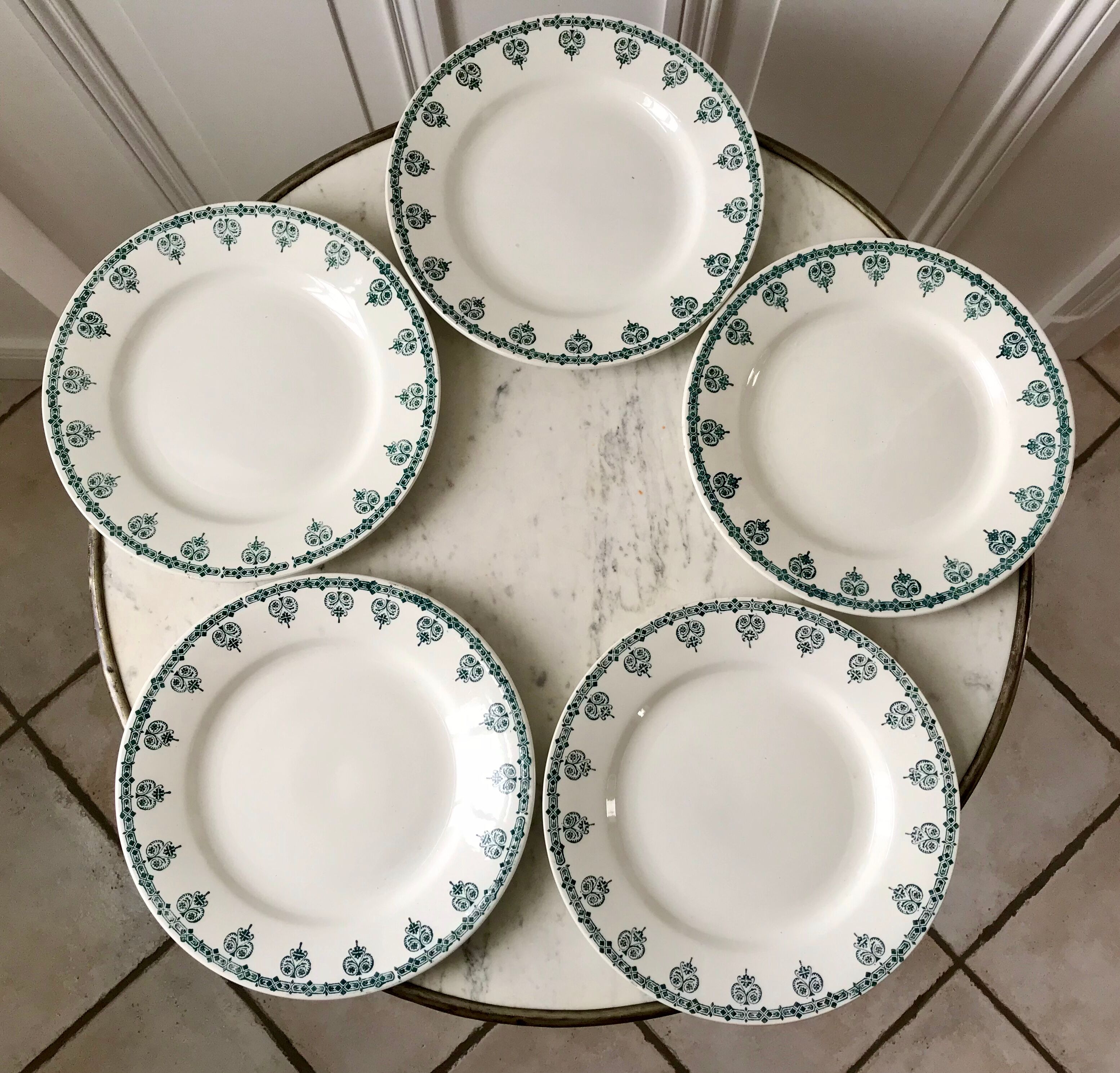 Set of 5 flat plates Terre de Fer Saint-Amand late nineteenth