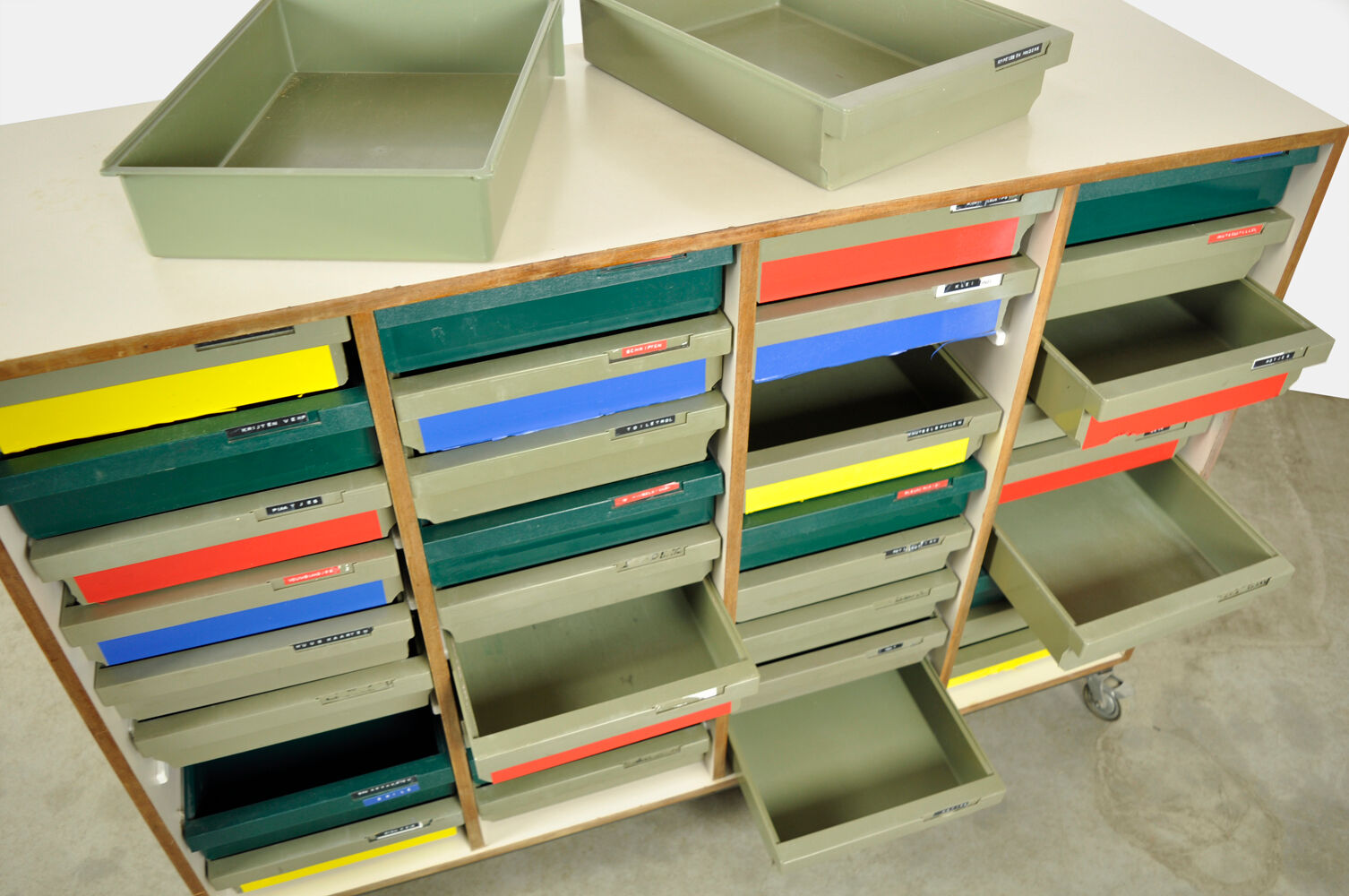 Dutch schoolcabinet with coloured drawers, 1970s