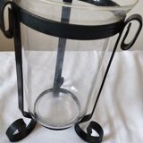 Vase en verre avec support en fer forgé très encien