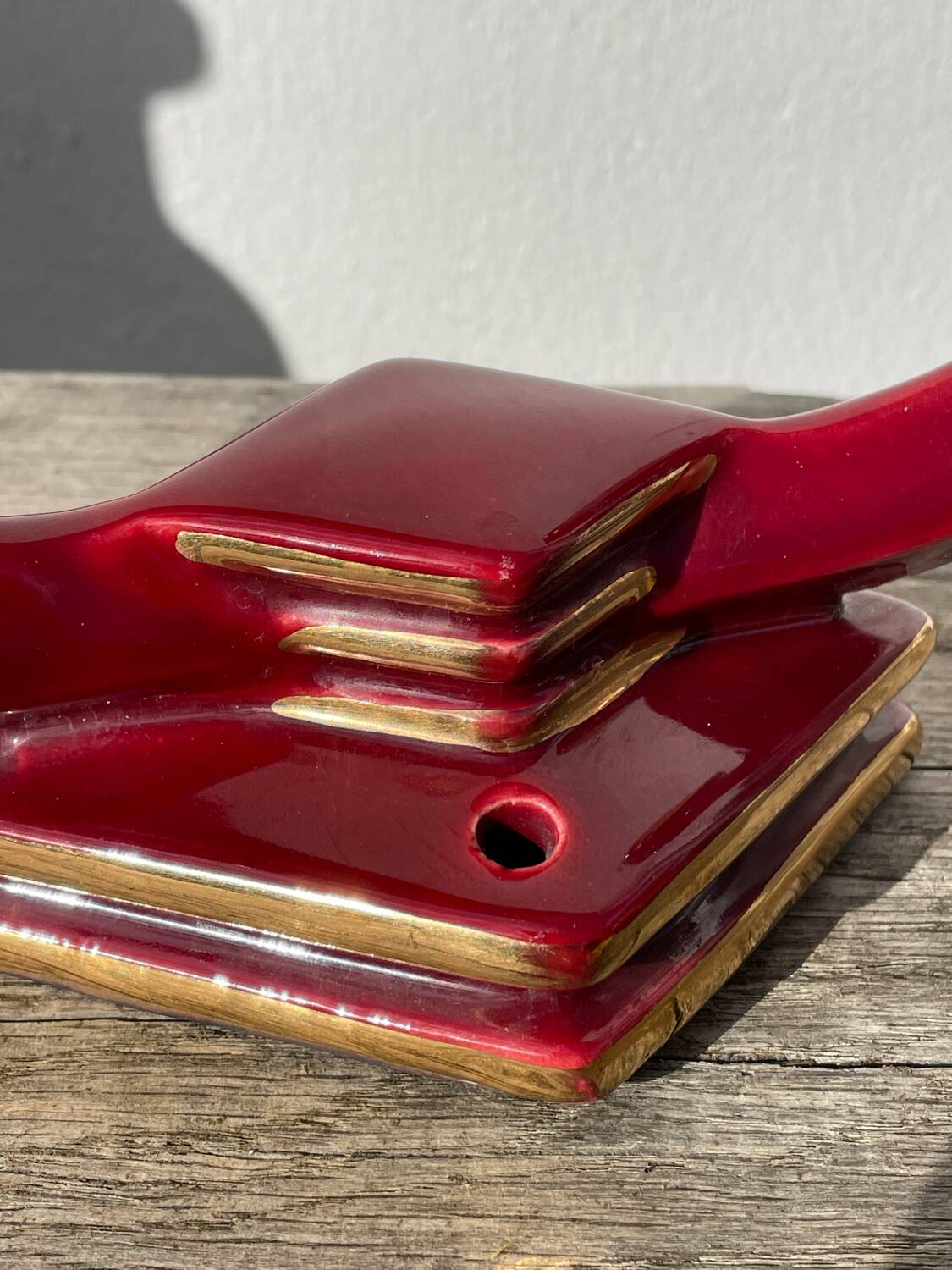 Art Deco burgundy red ceramic candlestick