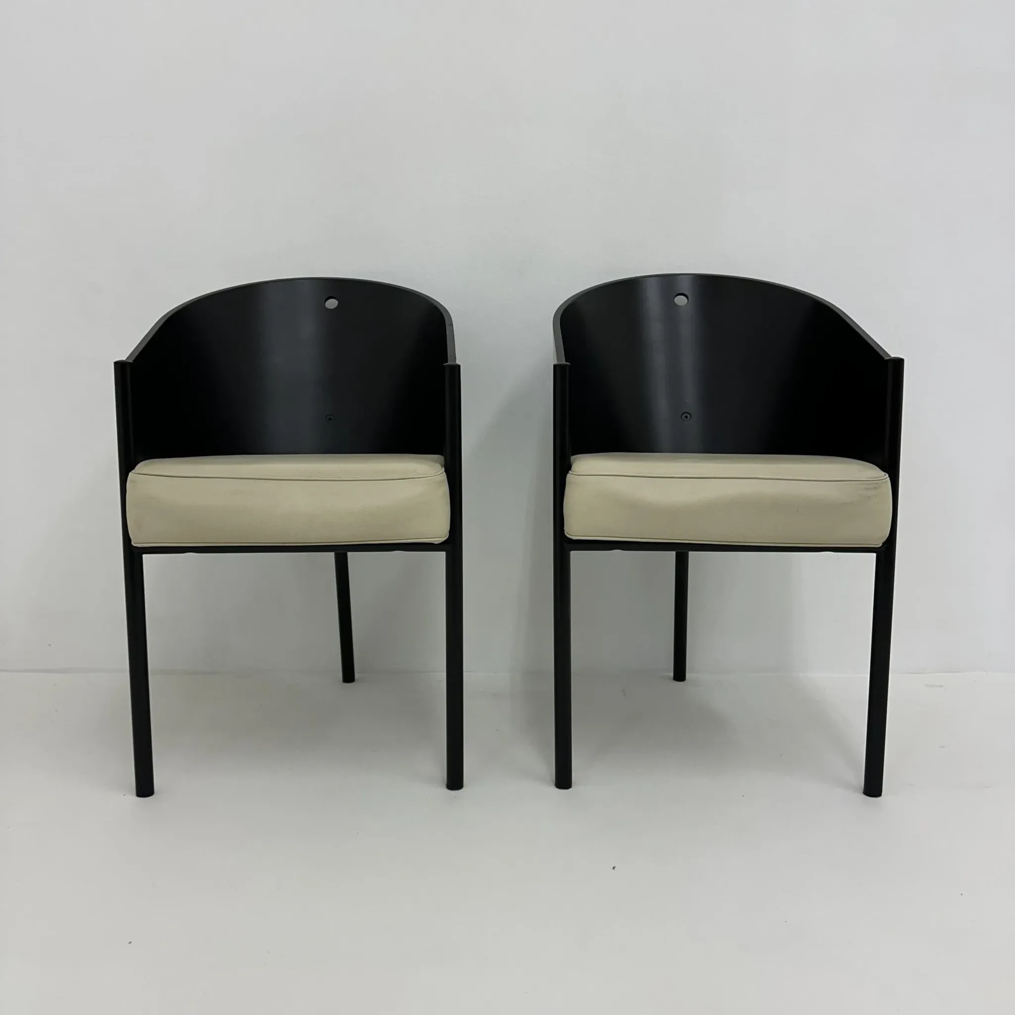 Postmodern set of 2 leather chairs  Italy, 1980