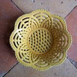 Yellow braided ceramic fruit basket