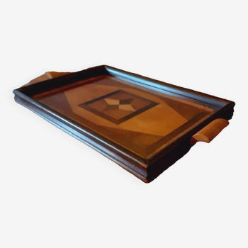 1930 art deco tray in wood and marquetry