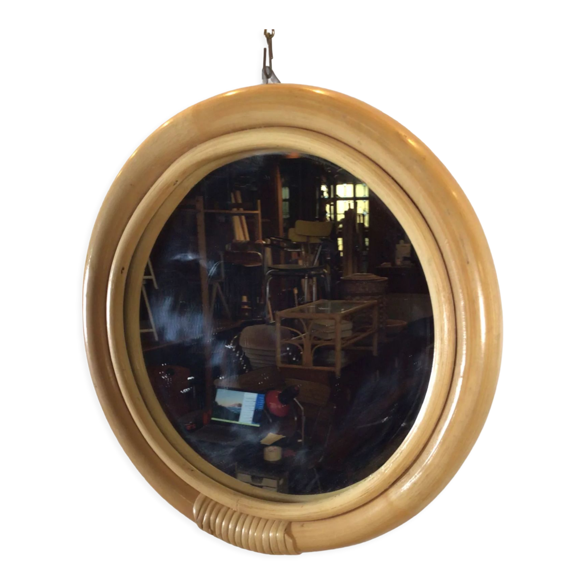 rattan round mirror