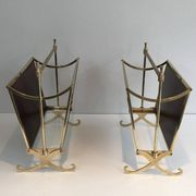 Pair of mahogany and brass magazine racks. Maison Jansen