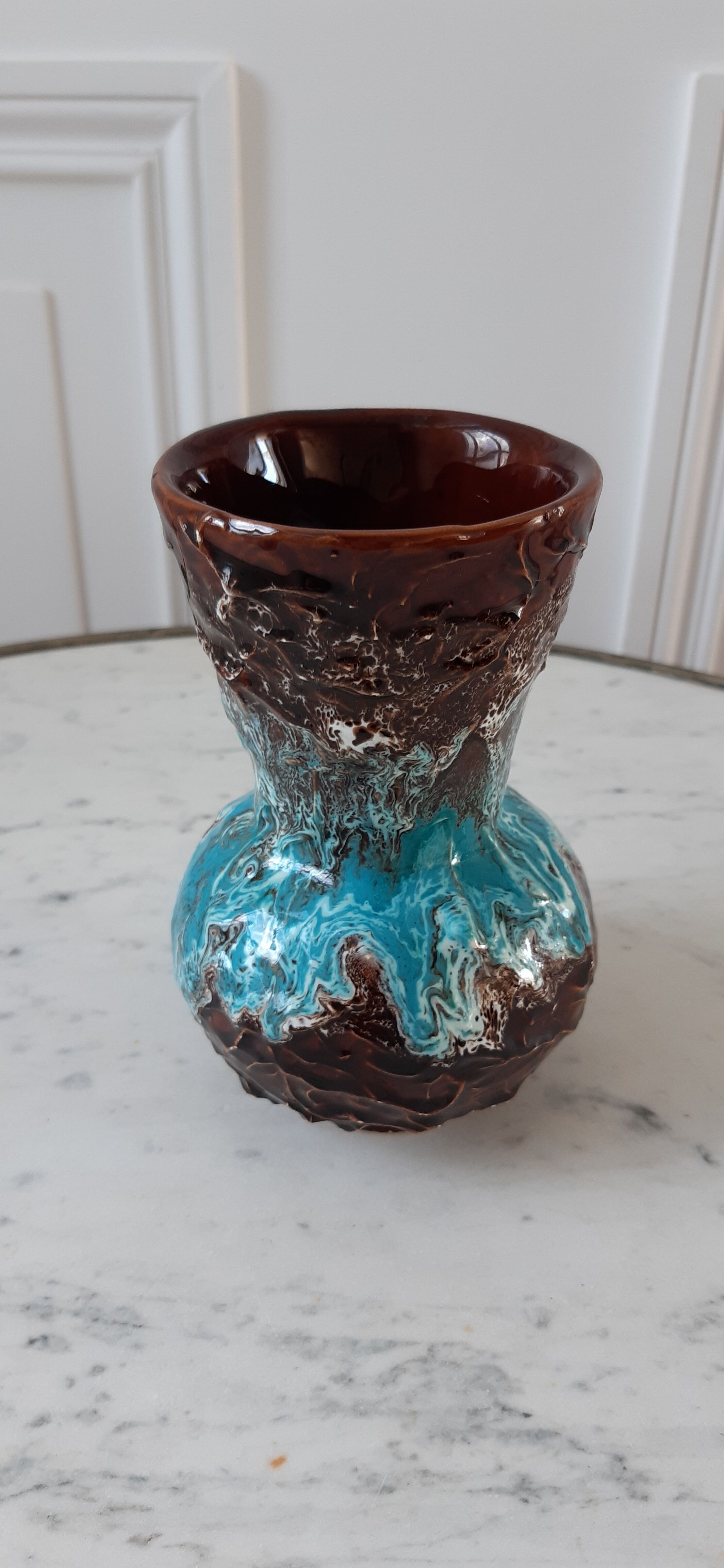 Vase brown and blue 70s Vallauris