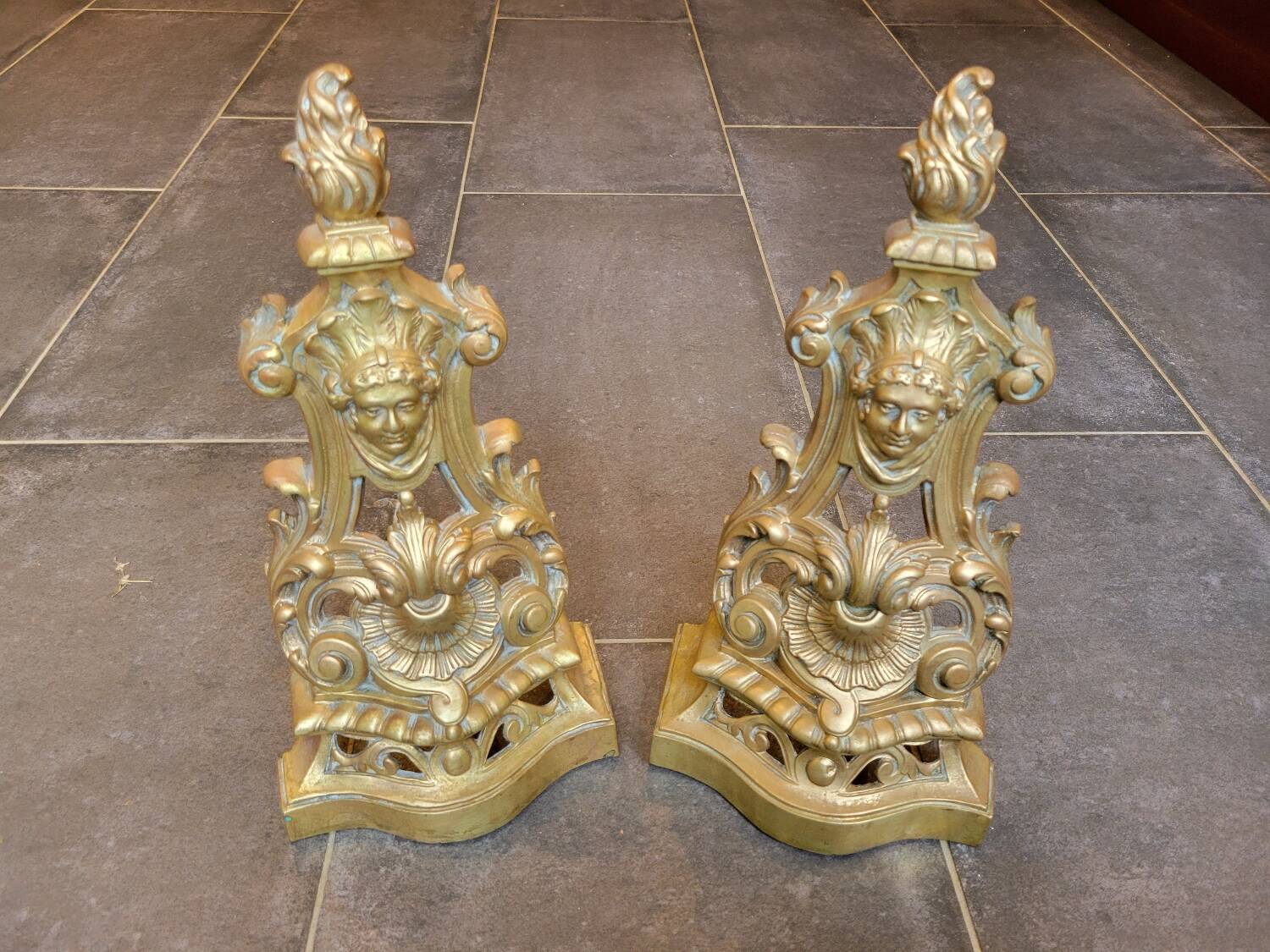 19th century gilded bronze andirons