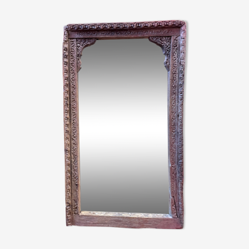 India Rajasthan Mirror in an old 18th century teak wood frame superb wear and patina