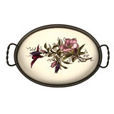 Porcelain tray decorated with flowers, openwork metal gallery