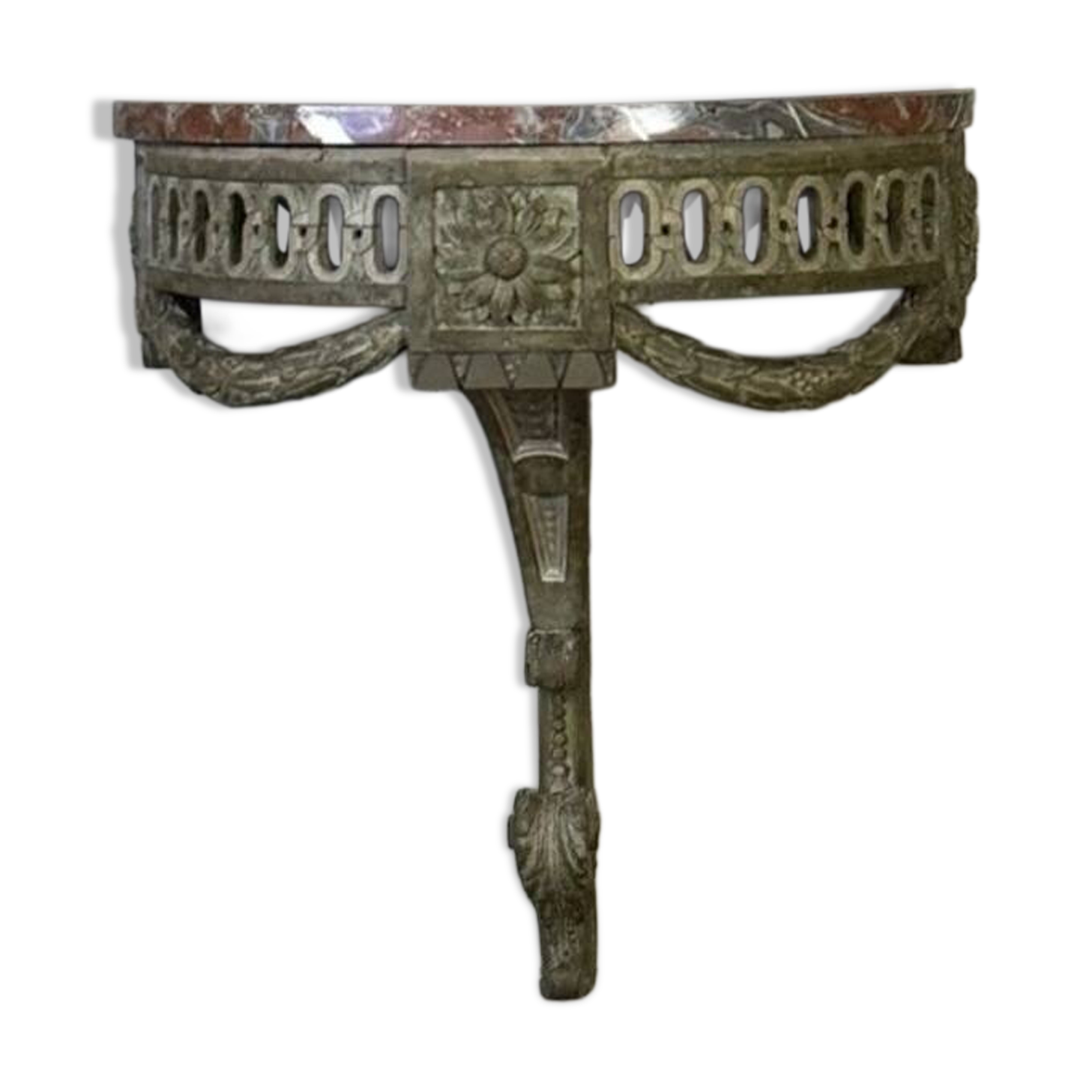 Carved Wood Wall Console, Green Shades of Patina, 18th Century