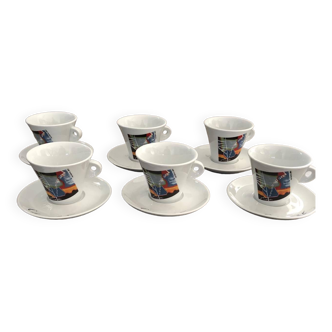 6 tea cups with saucers - Cafés Folliet Collection