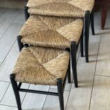 Vintage straw nesting stools, 60s design
