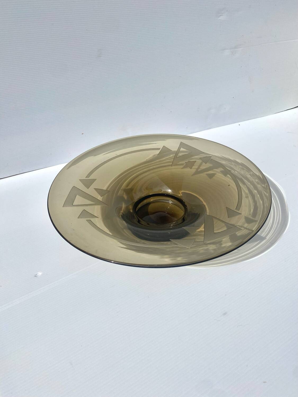Large Art Deco smoked glass bowl