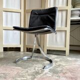 2 chairs in chromed metal and black woven skaï 1970s