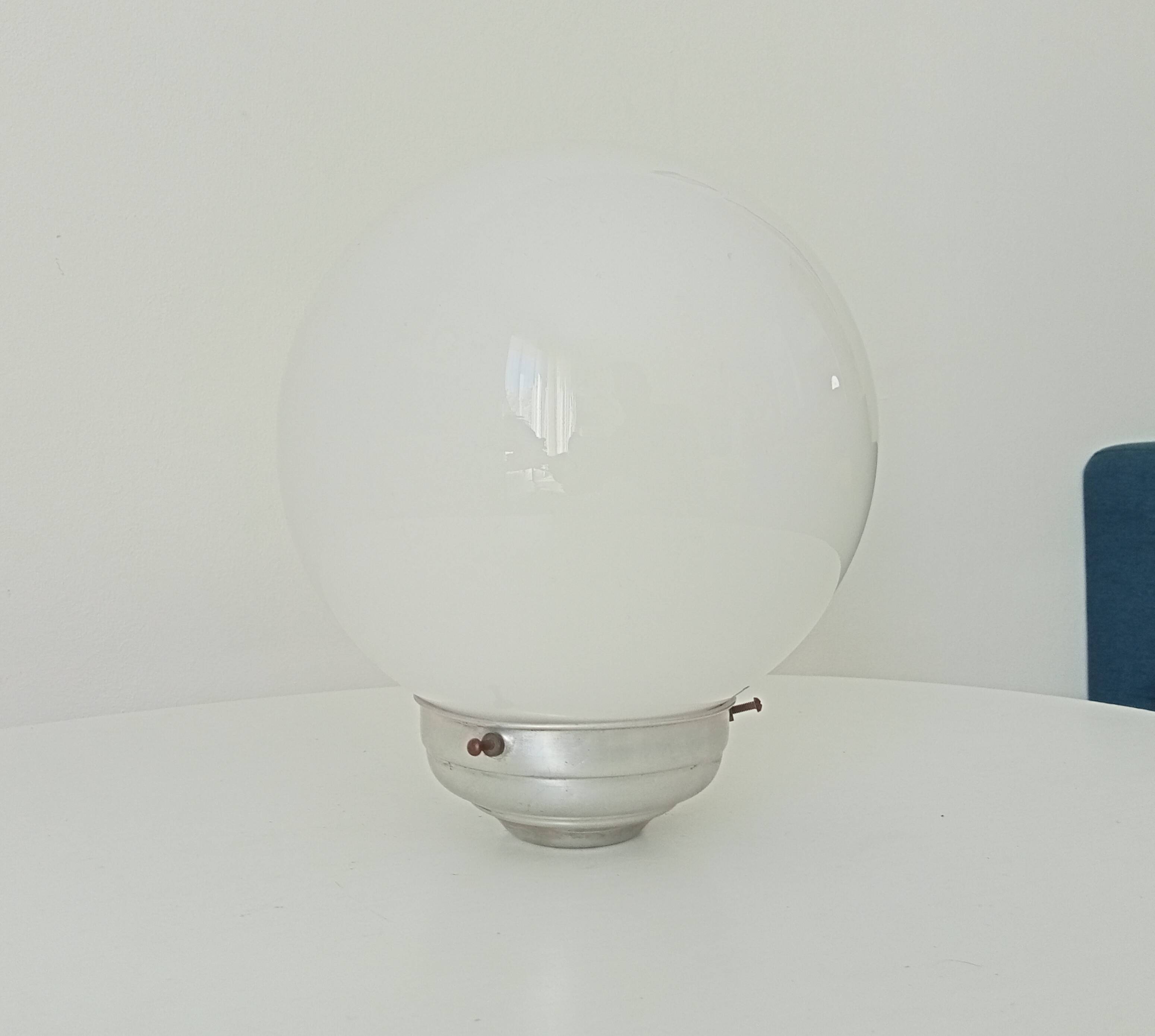Globe lampshade vintage 50s Opaline and aluminum