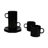 4 cups and black saucers Octime Arcoroc 80's