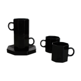4 cups and black saucers Octime Arcoroc 80's