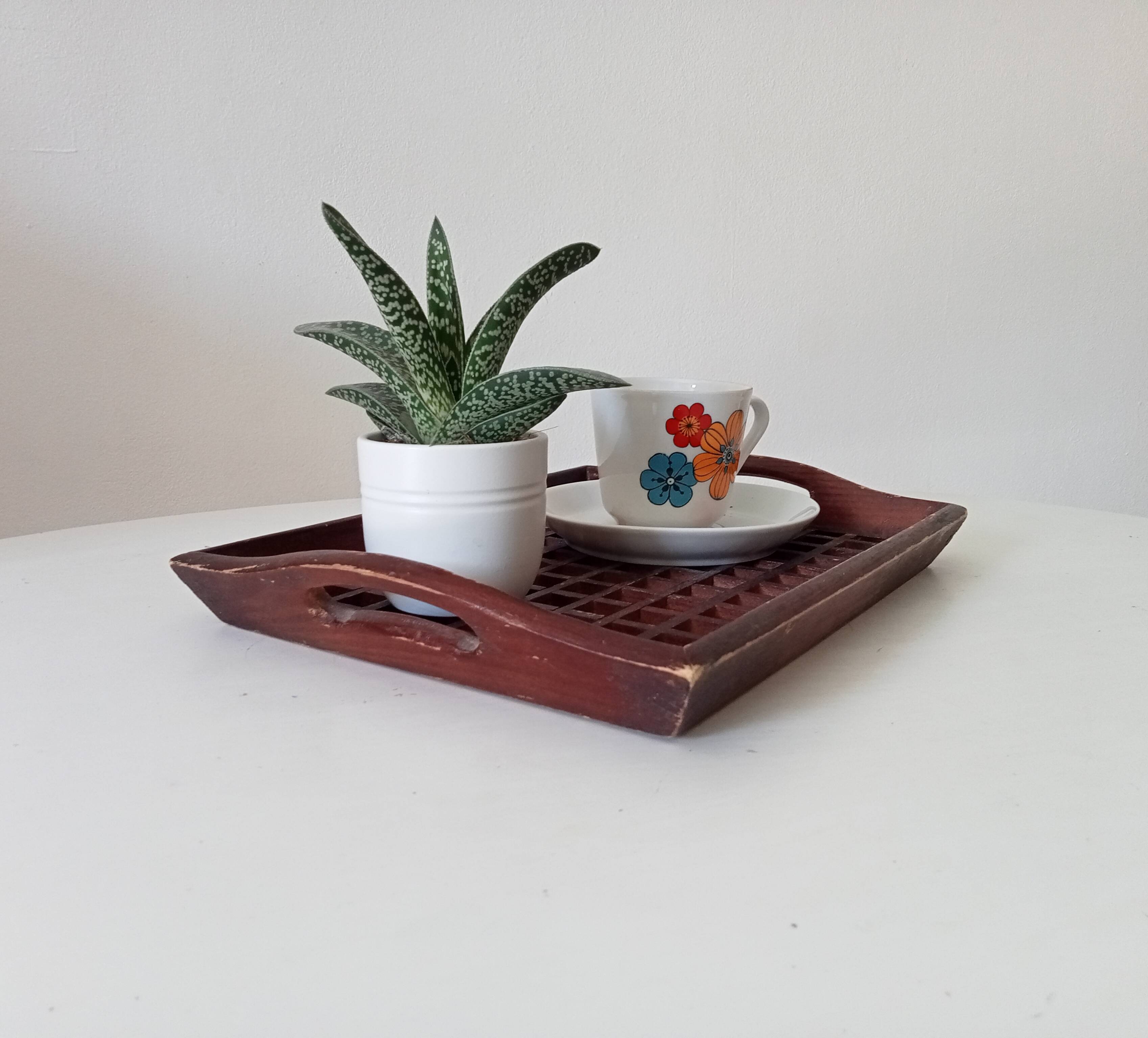 Plateau vintage fait main art populaire asie