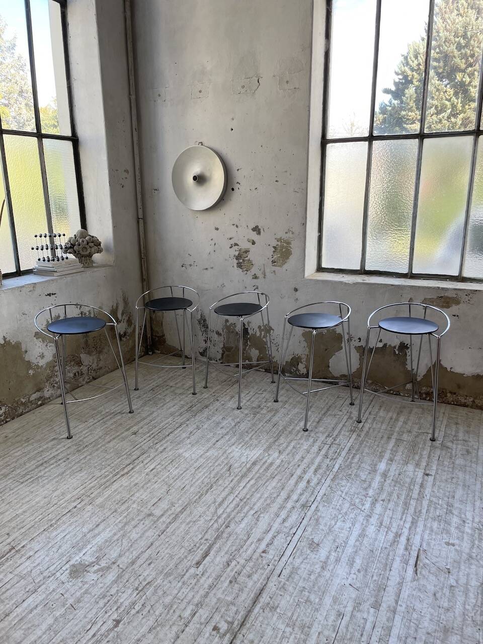 Set of 5 high stools "silver moon" Pascal Mourgue