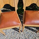 Set of art deco chairs in wood and skaï