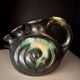 Ceramic with 3 Thulin spouts, black enamel, typical decoration in blue-green glaze, signed .20cmX16CM.