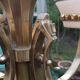 Art Deco chandelier with 4 lights in bronze and opaline.