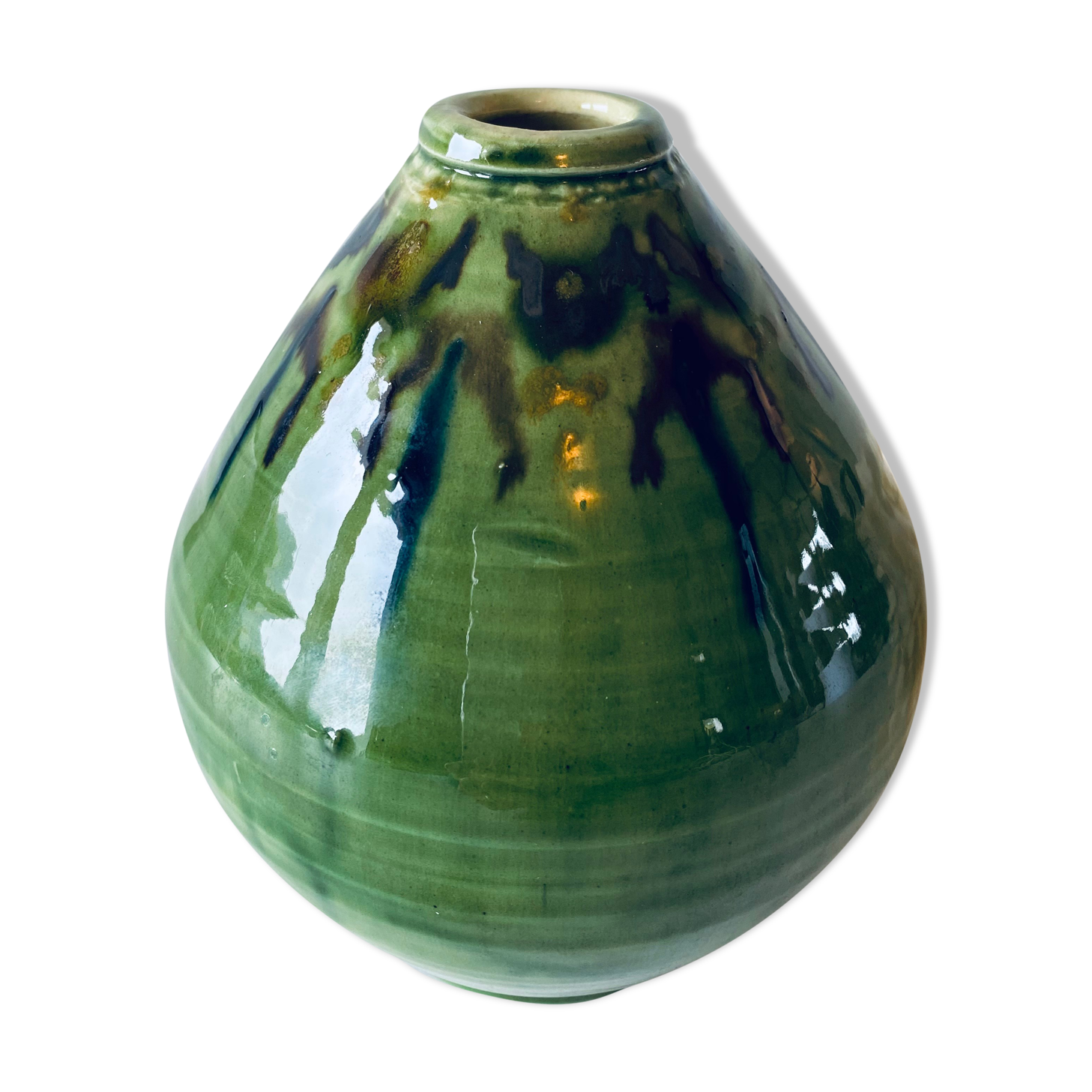 Signed ceramic green vase